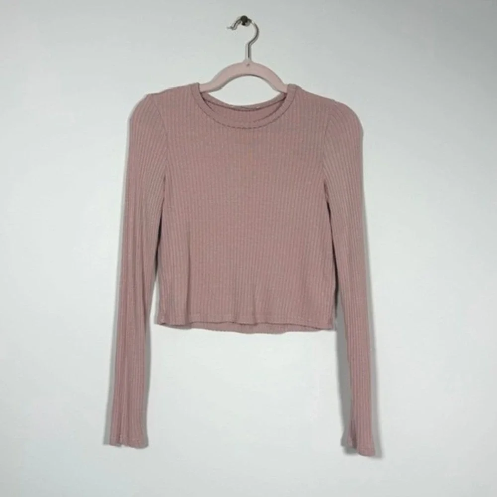 Reformation Jackie Blush Dusty Rose Ribbed Cropped Long Sleeve Top | Size S